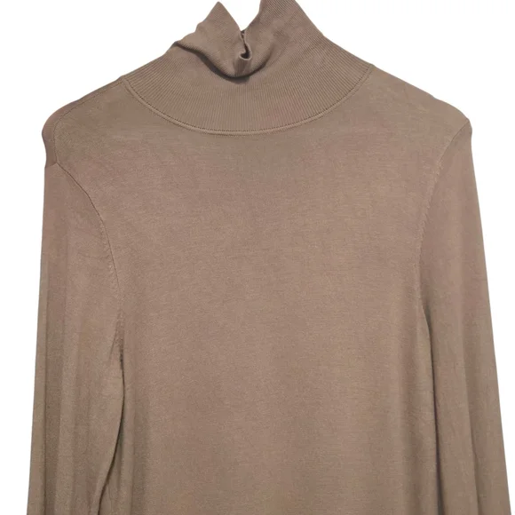 Melanie Lyne Camel Turtleneck Sweater Knit Dress  Gold Button Cuff Size Small - Picture 5 of 8